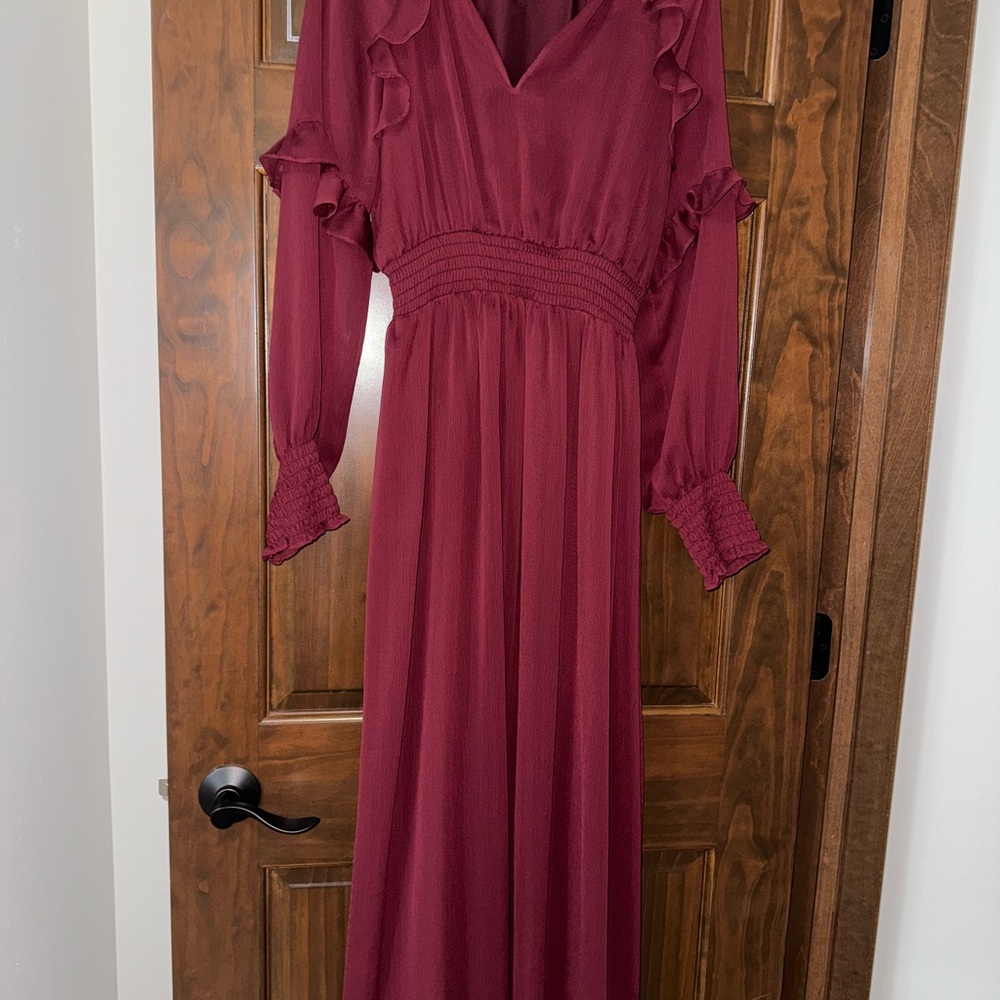 Express Red Ruched Long Sleeve Gown